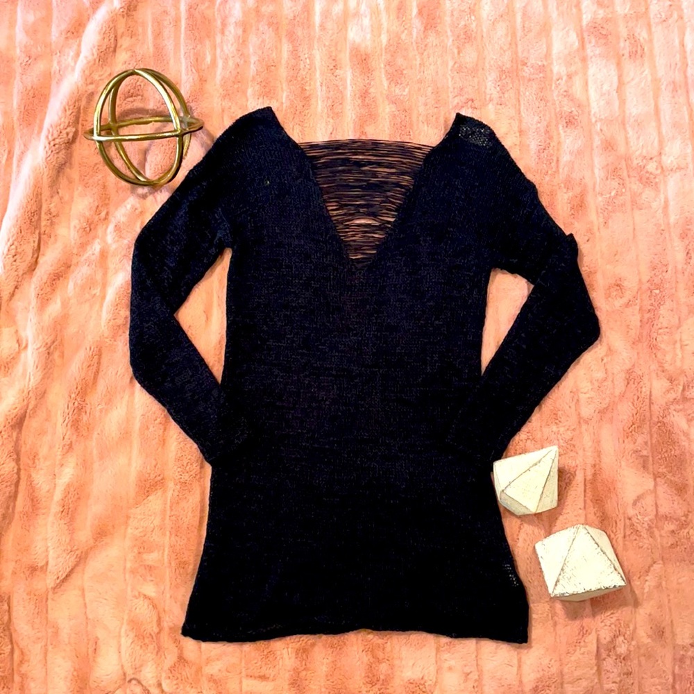 Sexy black sweater with deep V in front and back